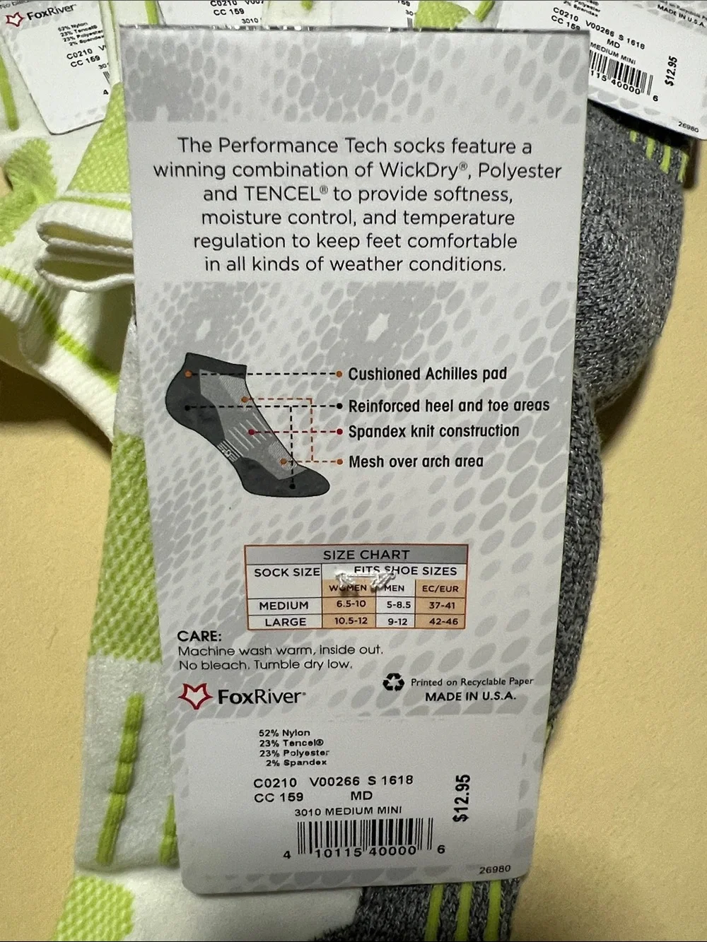 Abeo Low-Cut Tech Performance Socks – Gray, White & Lime